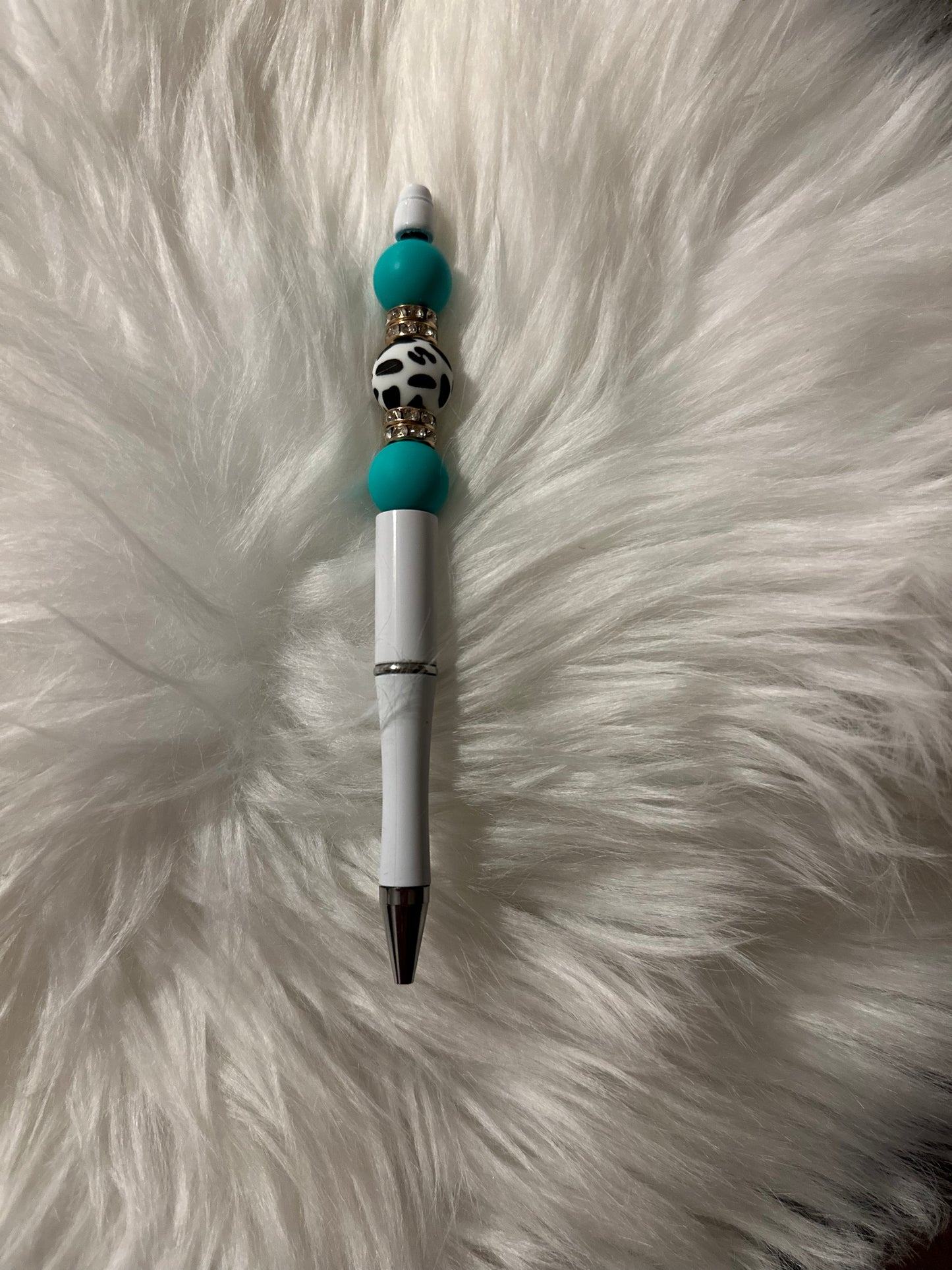 Teal & Cow Print Beaded Pen